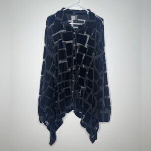 Berek Black Square Geometric Button-Up Batwing Tunic Top